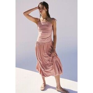 Free People FP Beach Free Est Liza Drop-Waist Midi Dress Ruched Bubble XS 272424